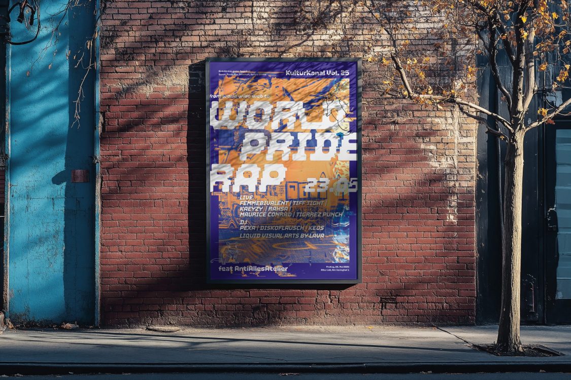 Free Vertical Billboard on th Brick Wall Mockup